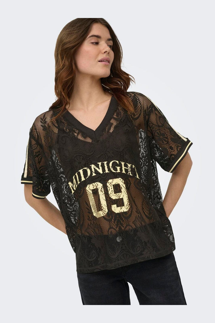 Only - Onljules S/S V-Neck Lace Top - 5115986 Chocolate Torte Pale Yellow