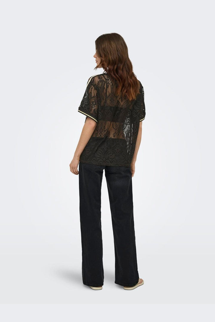Only - Onljules S/S V-Neck Lace Top - 5115986 Chocolate Torte Pale Yellow