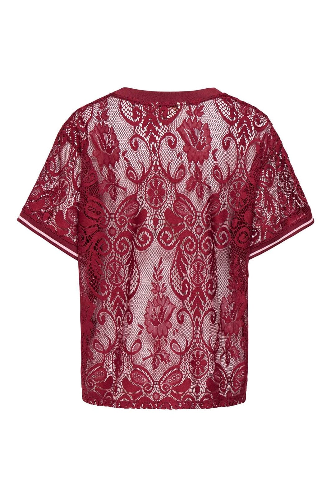 Only - Onljules S/S V-Neck Lace Top - 5130260 Tibetan Red Pale Lilac