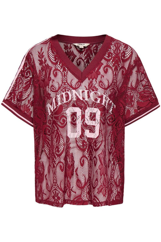 Only - Onljules S/S V-Neck Lace Top - 5130260 Tibetan Red Pale Lilac