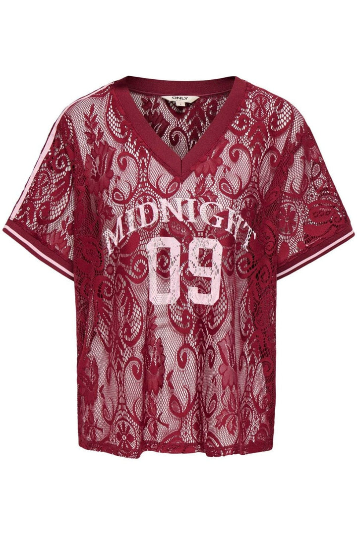 Only - Onljules S/S V-Neck Lace Top - 5130260 Tibetan Red Pale Lilac