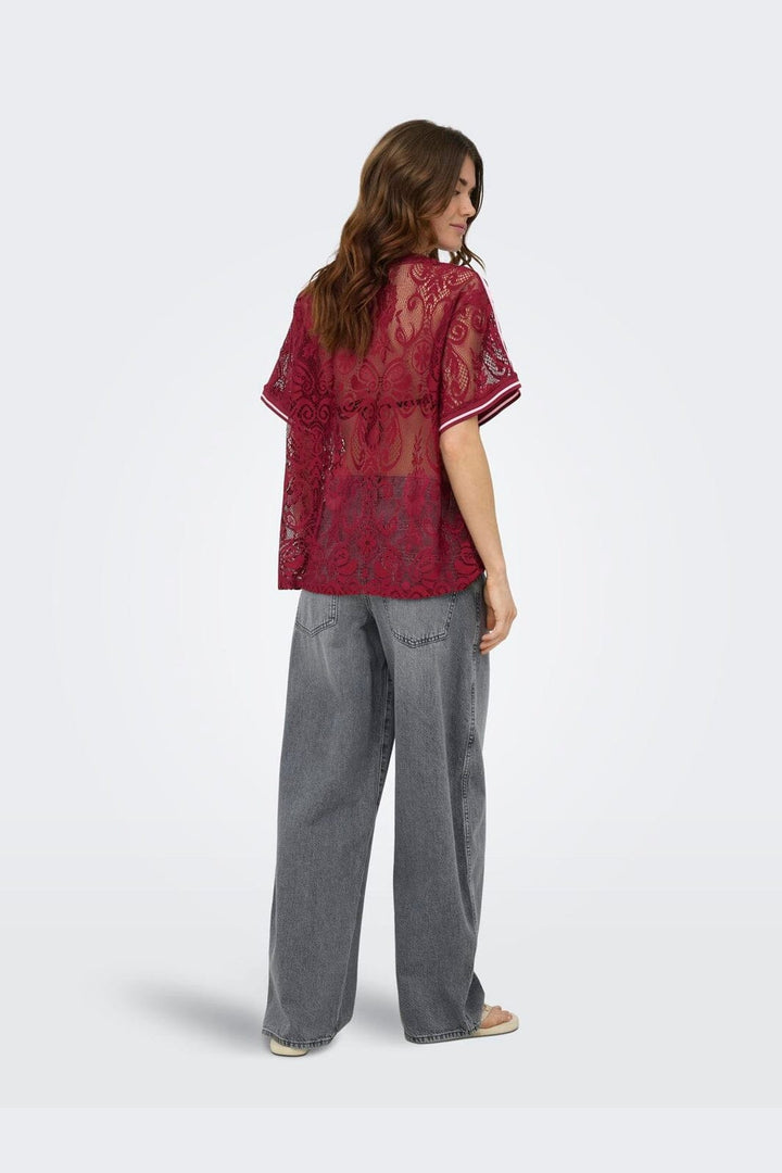 Only - Onljules S/S V-Neck Lace Top - 5130260 Tibetan Red Pale Lilac