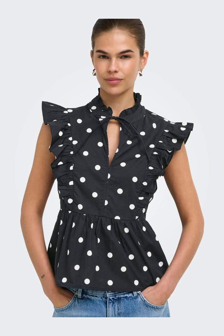 Only - Onlkai S/L Peplum Frill - 5119337 Black White Dot
