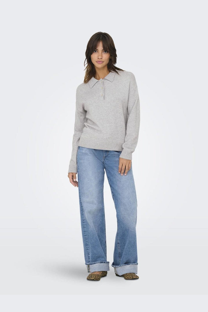 Only - Onllana Polo Ls Pullover Knt - 4845166 Light Grey Melange