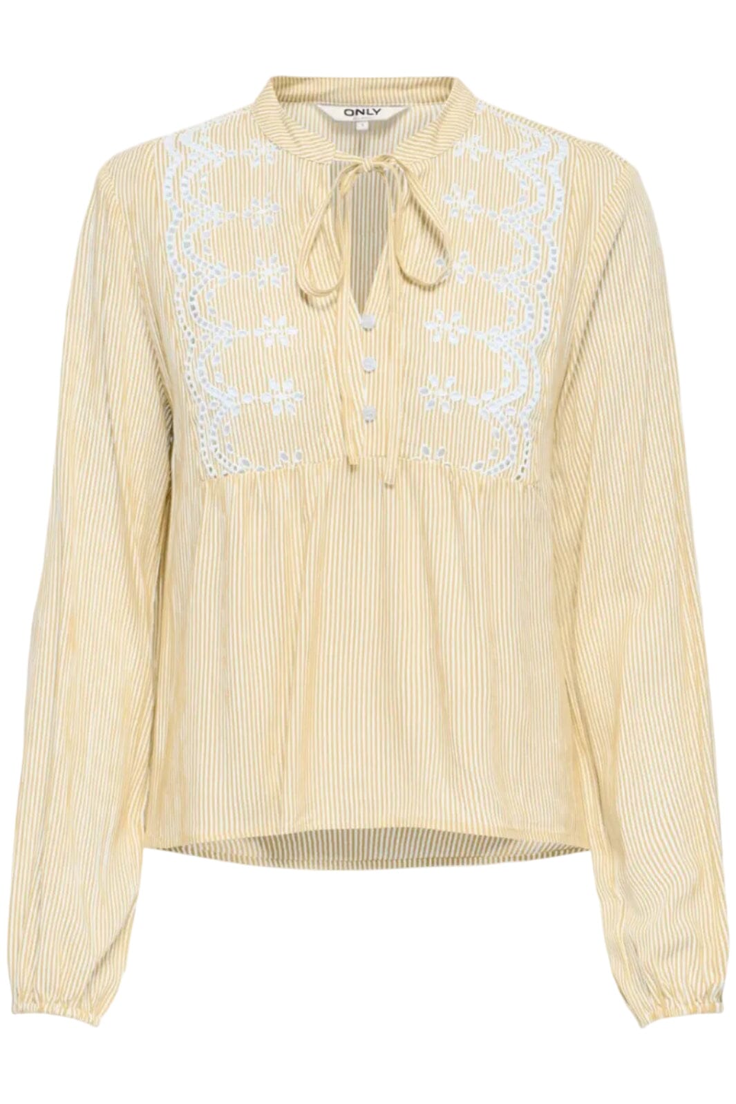 Only - Onllennyo Ls Embroid V-Neck Top - 5014007 Sunlight Bright White Skjorter 