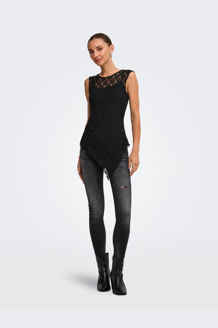Only - Onlliva S/L Asymmetric Lace Top - 5163398 Black