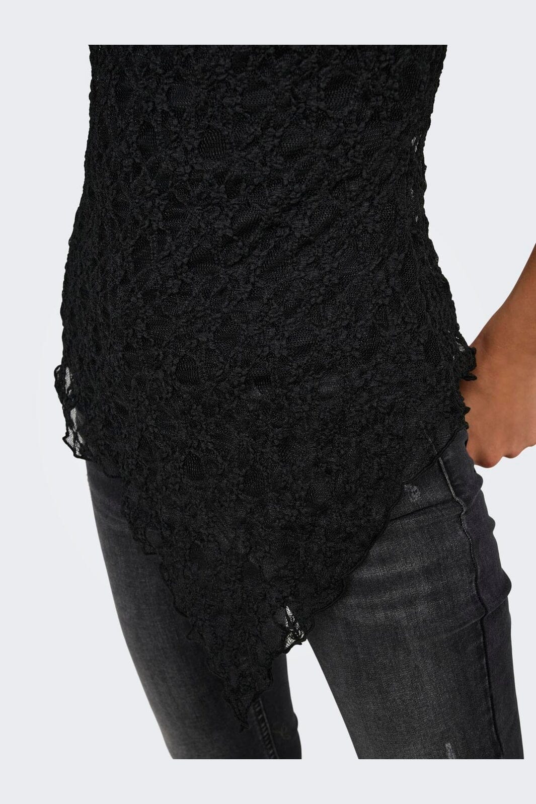 Only - Onlliva S/L Asymmetric Lace Top - 5163398 Black