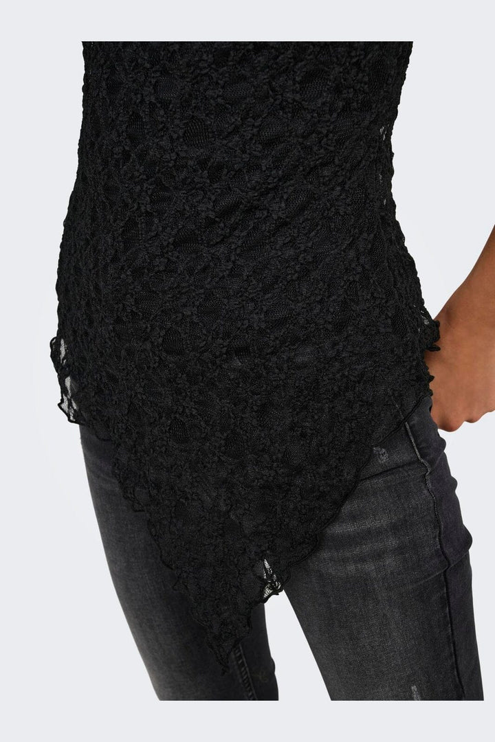 Only - Onlliva S/L Asymmetric Lace Top - 5163398 Black