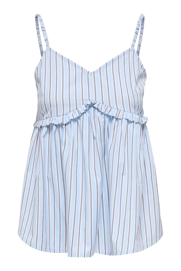 Only - Onlloris Strap Flowy Top - 5045018 Chambray Blue W. Bright White + Black Toppe 