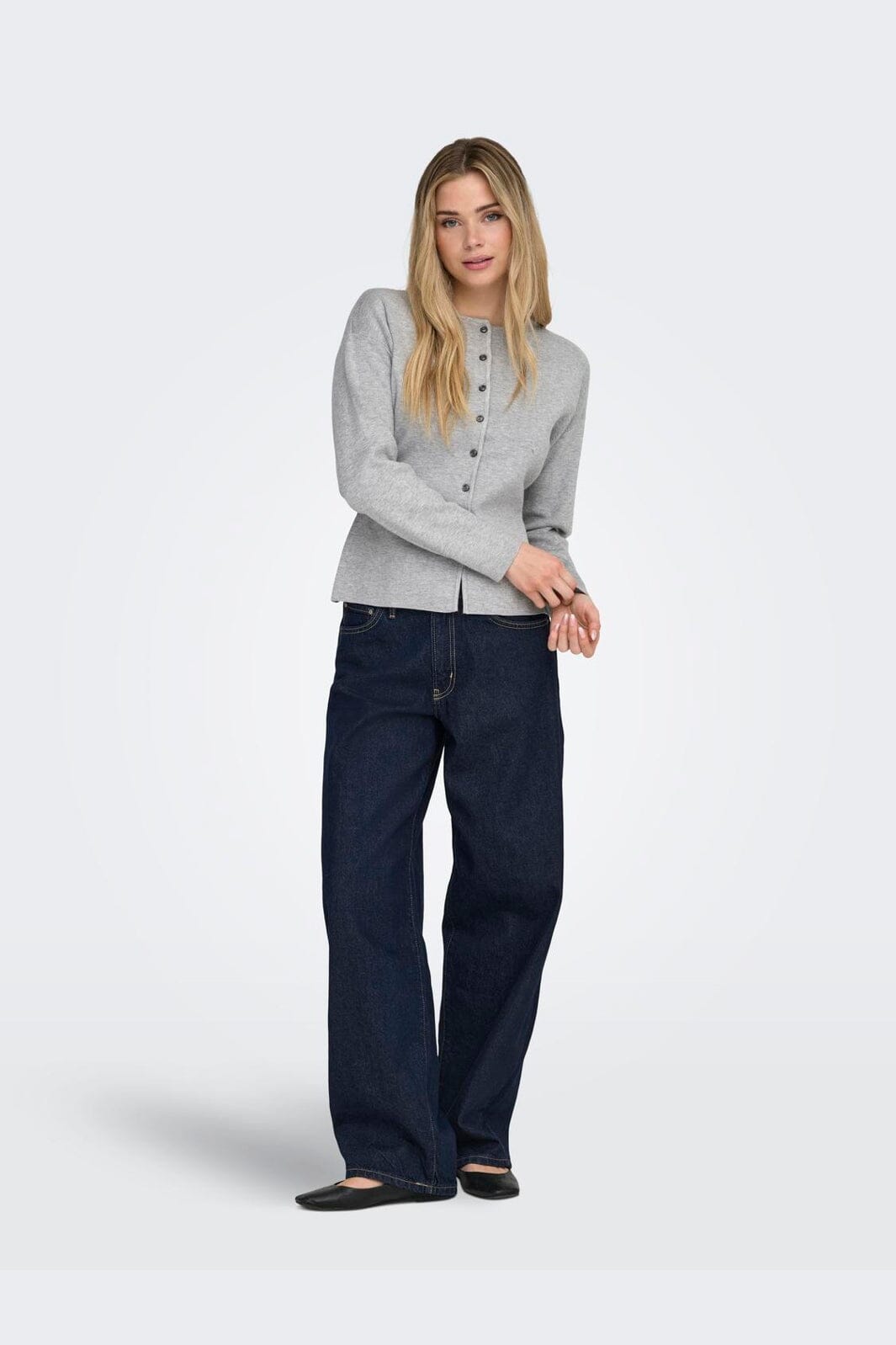 Only - Onllucy Ls O-Neck Cardigan Knt - 4972652 Light Grey Melange Dark Grey Buttons