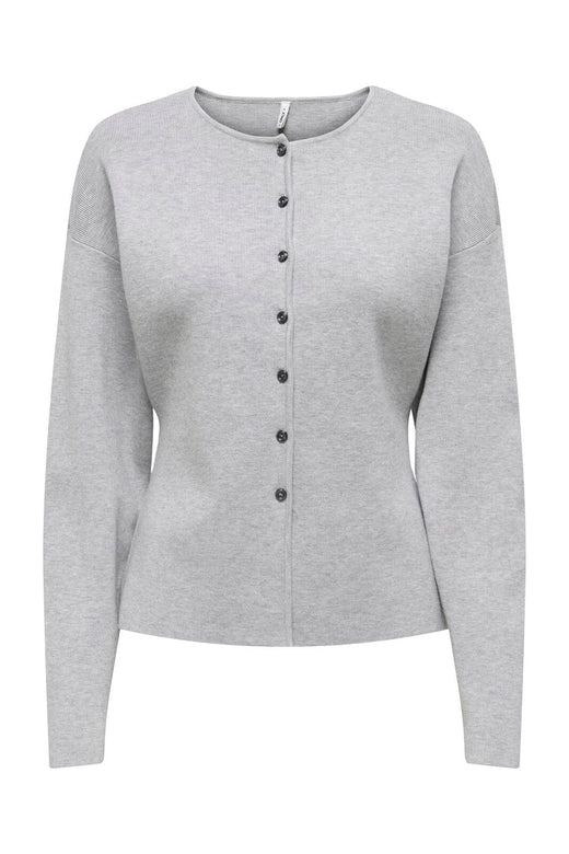 Only - Onllucy Ls O-Neck Cardigan Knt - 4972652 Light Grey Melange Dark Grey Buttons