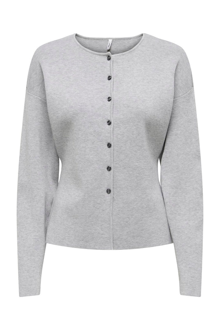Only - Onllucy Ls O-Neck Cardigan Knt - 4972652 Light Grey Melange Dark Grey Buttons