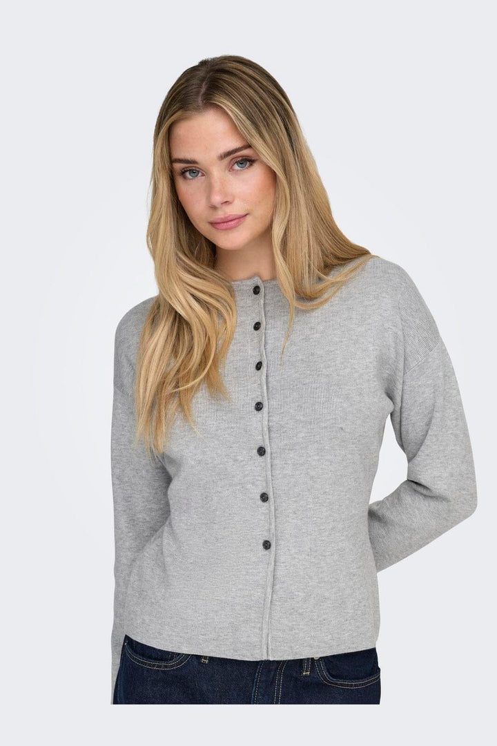 Only - Onllucy Ls O-Neck Cardigan Knt - 4972652 Light Grey Melange Dark Grey Buttons