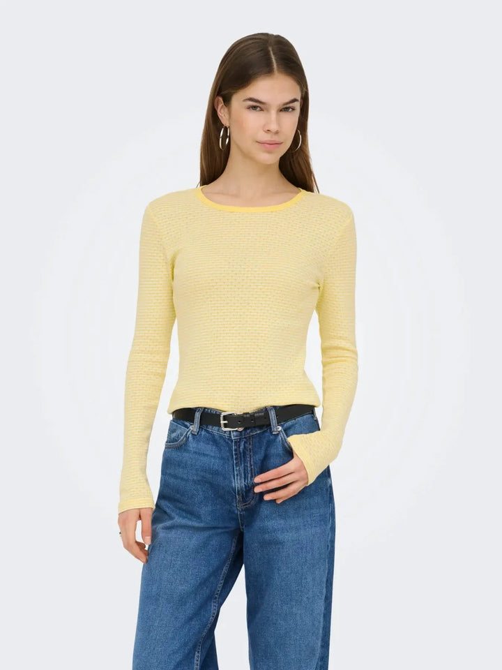Only - Onlmadison L/S O-Neck Top - 4969689 Cloud Dancer Vivi Sunlight Bluser 