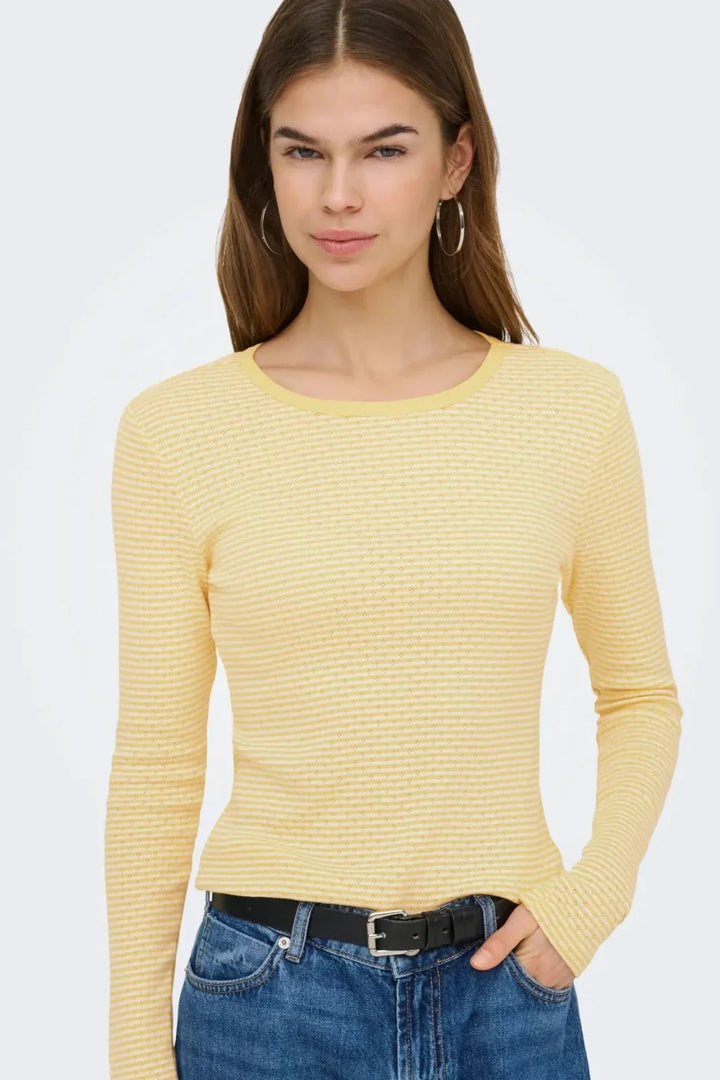 Only - Onlmadison L/S O-Neck Top - 4969689 Cloud Dancer Vivi Sunlight Bluser 