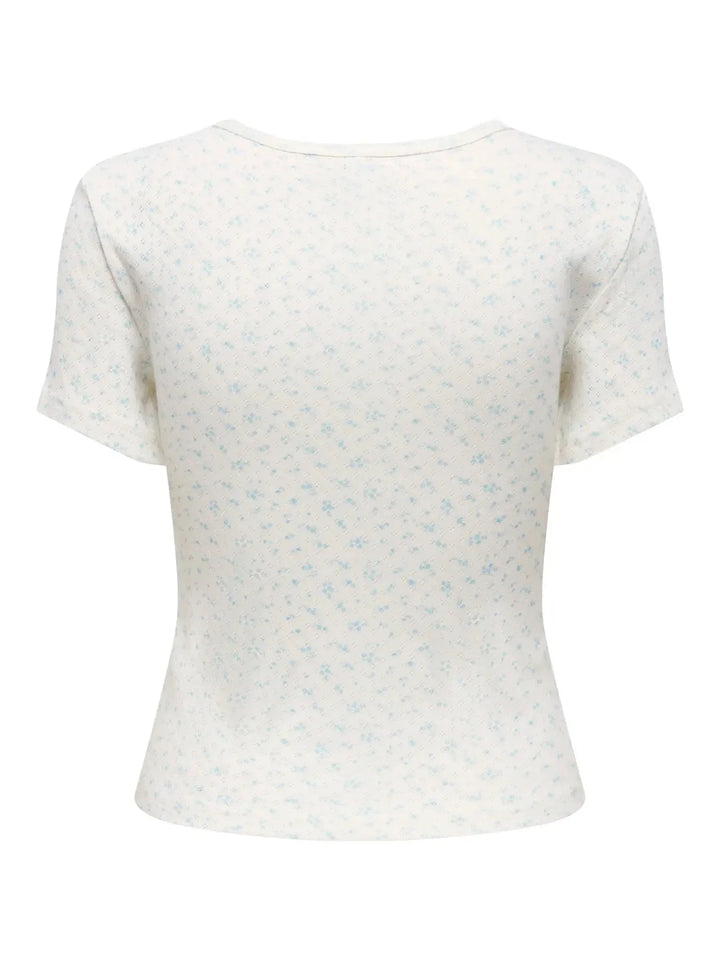 Only - Onlmadison S/S O-Neck Baby Tee - 5011787 Cloud Dancer Vivi Winter Sky Toppe 