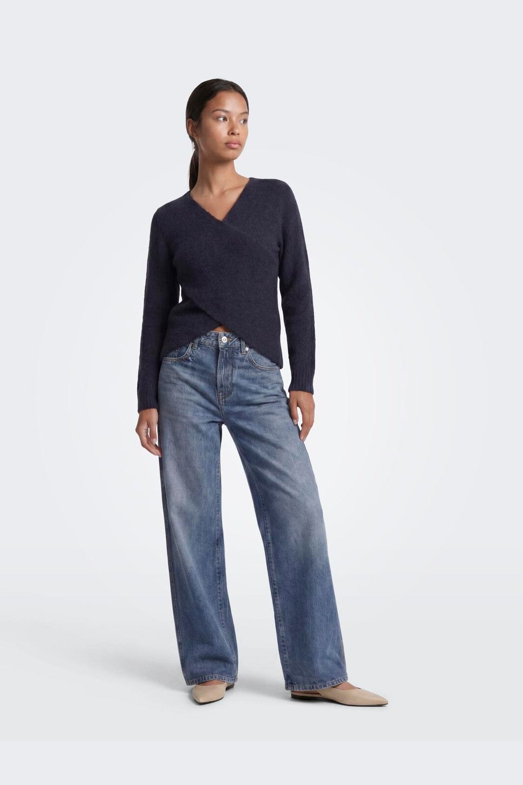 Only - Onlmaggie Ls Cross V-Neck Cc Knt - 5099642 Night Sky Melange