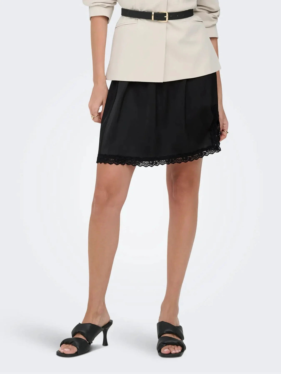 Only - Onlmenus Lace Satin Short Skirt - 5131875 Black Black Lace Nederdele 