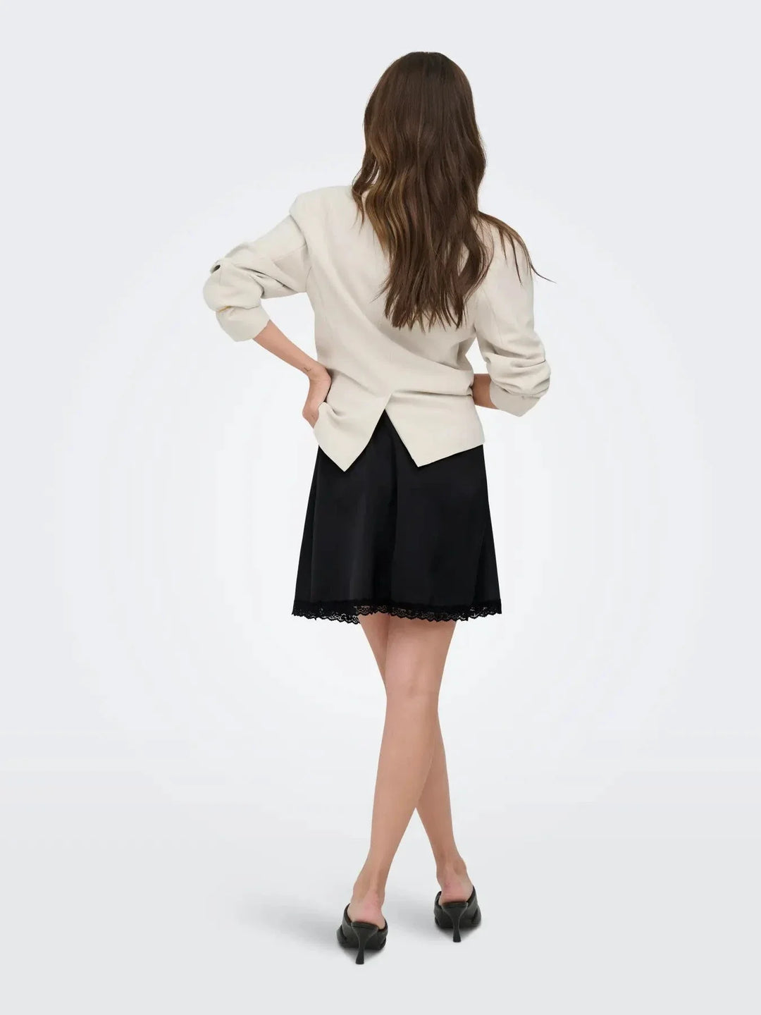 Only - Onlmenus Lace Satin Short Skirt - 5131875 Black Black Lace Nederdele 