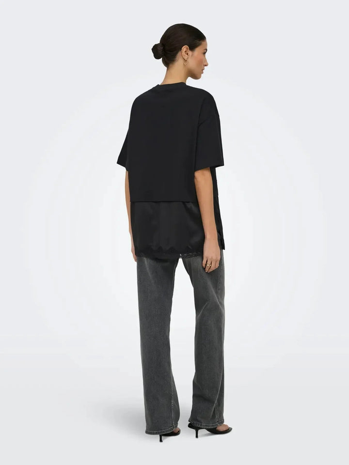 Only - Onlmexa S/S Tee Lace Top - 5104053 Black T-shirts 