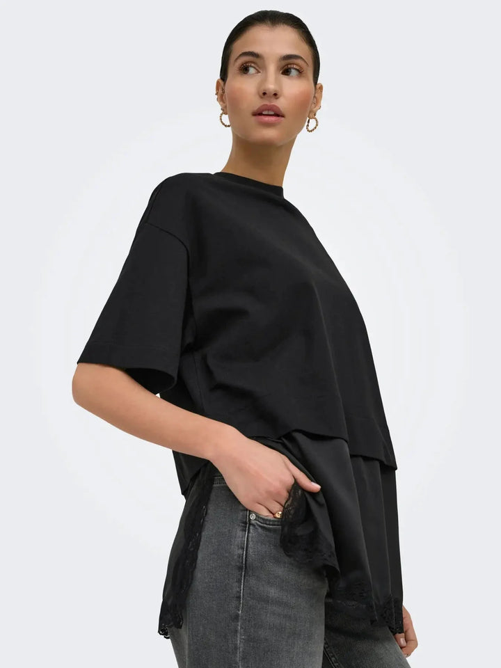 Only - Onlmexa S/S Tee Lace Top - 5104053 Black T-shirts 
