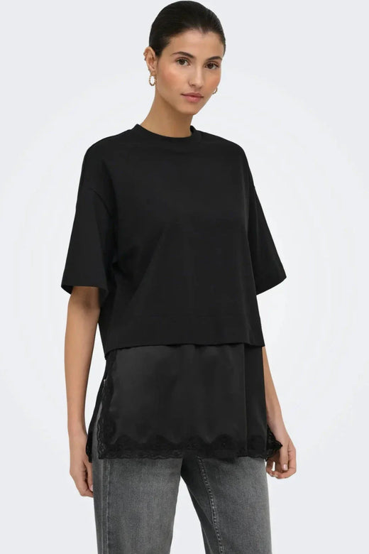Only - Onlmexa S/S Tee Lace Top - 5104053 Black T-shirts 