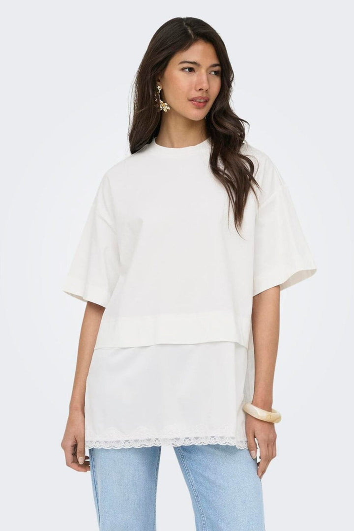Only - Onlmexa S/S Tee Lace Top - 5122056 Cloud Dancer