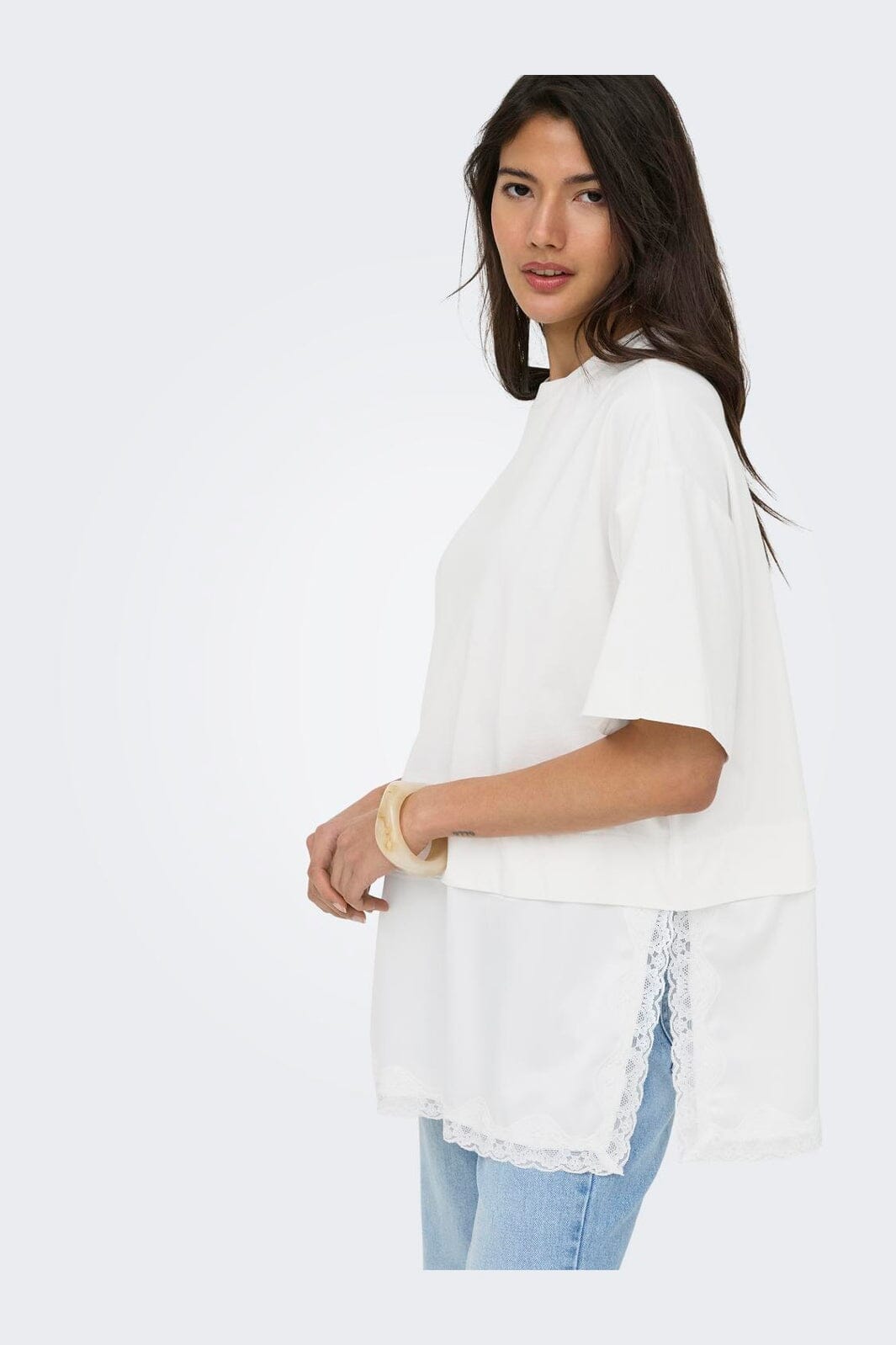 Only - Onlmexa S/S Tee Lace Top - 5122056 Cloud Dancer