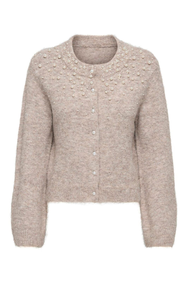 Only - Onlmiggie Ls O-Neck Pearl Cardi Knt - 5039863 Malt Ball Melange/Fmop