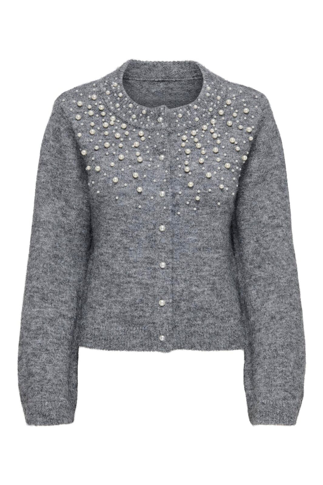 Only - Onlmiggie Ls O-Neck Pearl Cardi Knt - 5068425 Medium Grey Melange Fmop