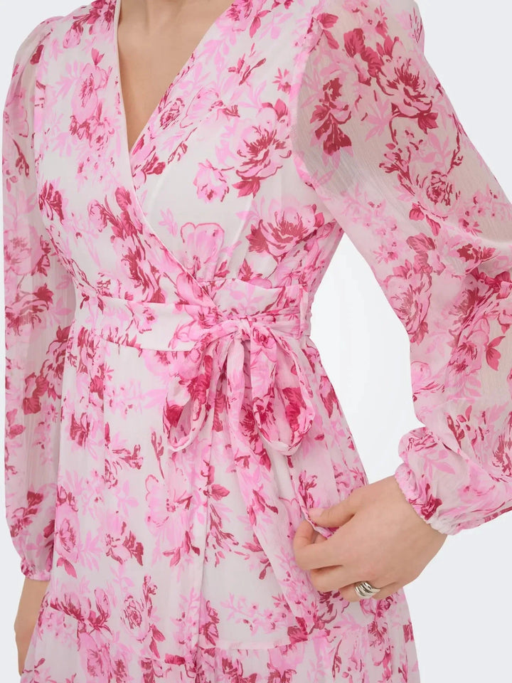 Only - Onlmiriam Ls Wrap Midi Dress - 5018335 Pink Marshmallow Porcelain Flowers Kjoler 