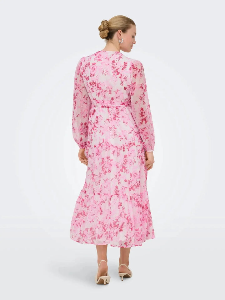 Only - Onlmiriam Ls Wrap Midi Dress - 5018335 Pink Marshmallow Porcelain Flowers Kjoler 