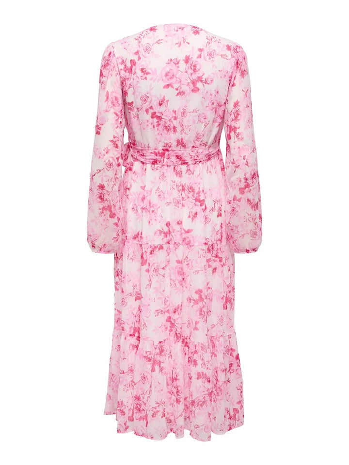 Only - Onlmiriam Ls Wrap Midi Dress - 5018335 Pink Marshmallow Porcelain Flowers Kjoler 