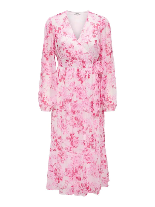 Only - Onlmiriam Ls Wrap Midi Dress - 5018335 Pink Marshmallow Porcelain Flowers Kjoler 