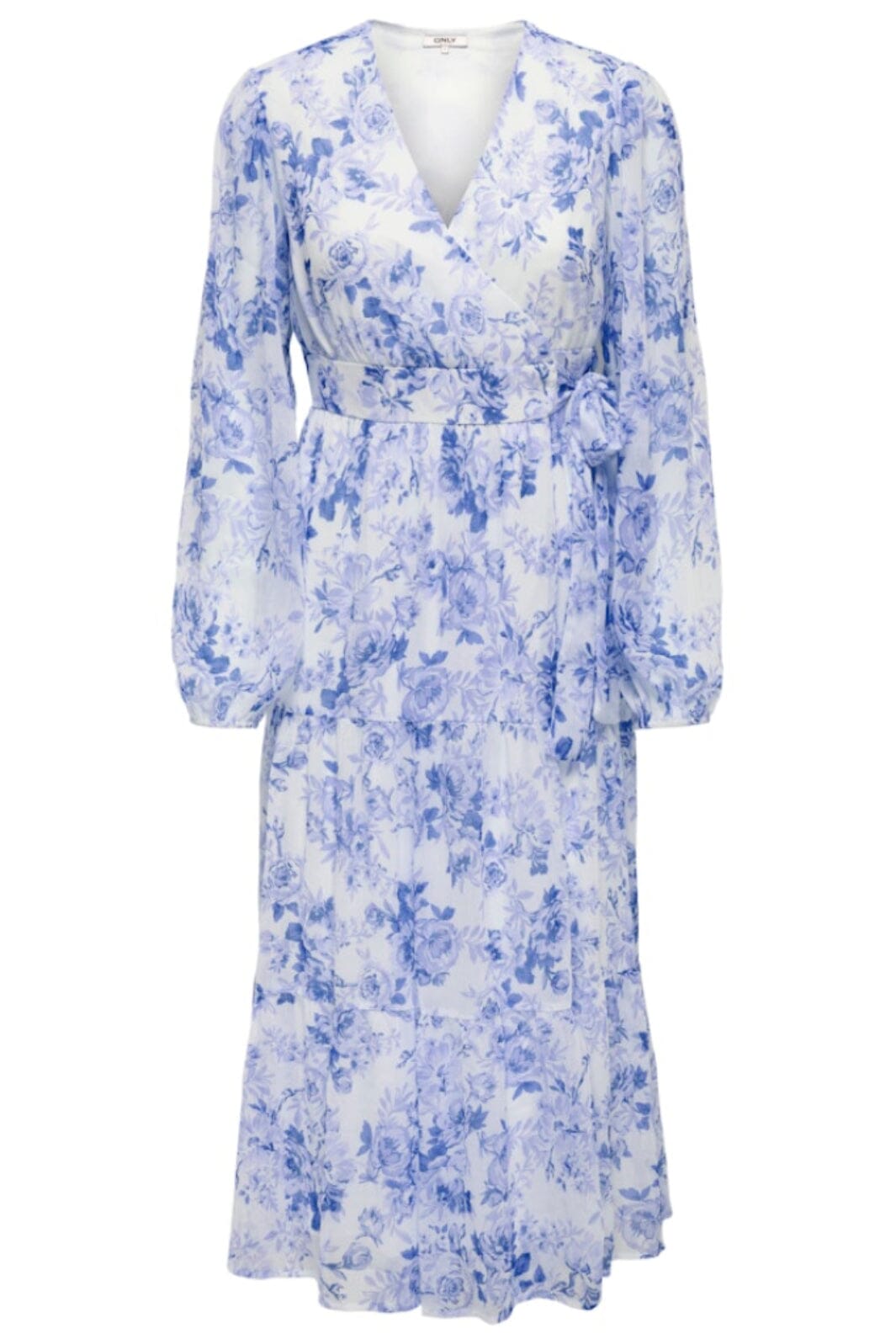 Only - Onlmiriam Ls Wrap Midi Dress - 5054957 Bel Air Blue Porcelain Flowers Kjoler 