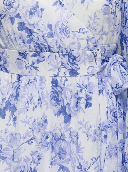 Only - Onlmiriam Ls Wrap Midi Dress - 5054957 Bel Air Blue Porcelain Flowers Kjoler 