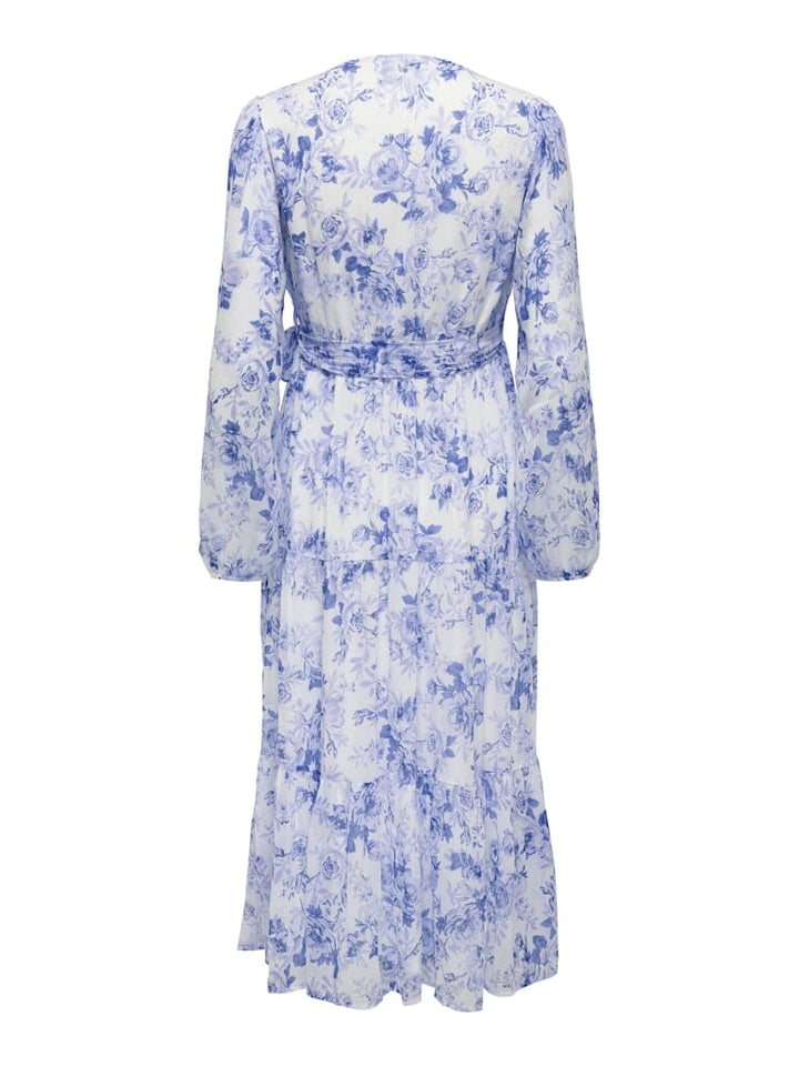 Only - Onlmiriam Ls Wrap Midi Dress - 5054957 Bel Air Blue Porcelain Flowers Kjoler 