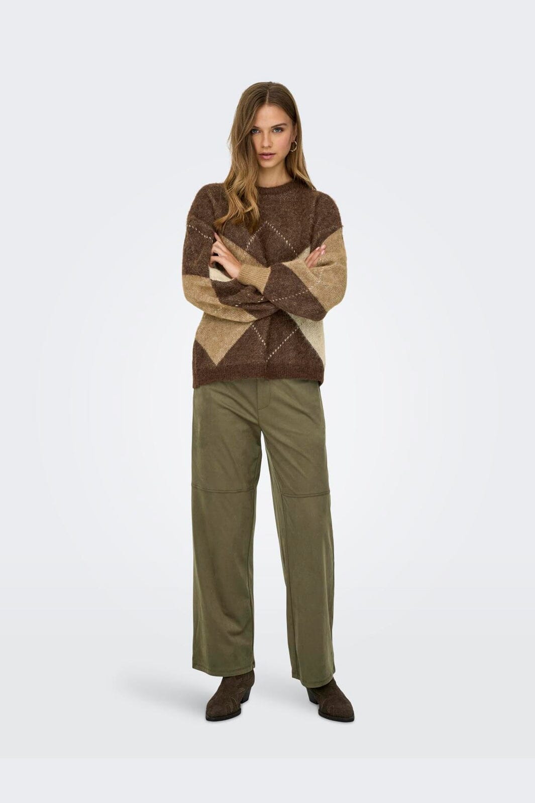 Only - Onlnoeme Life Ls Jq O-Neck Nca Knt - 4894899 Chestnut Cocoa Creme/Biscotti/Melange/Argyle