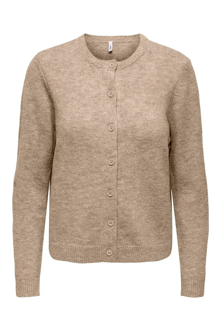 Only - Onlolivia Ls O-Neck Cardigan Cc Knt - 5101146 Humus Melange/Dtm Horn Button