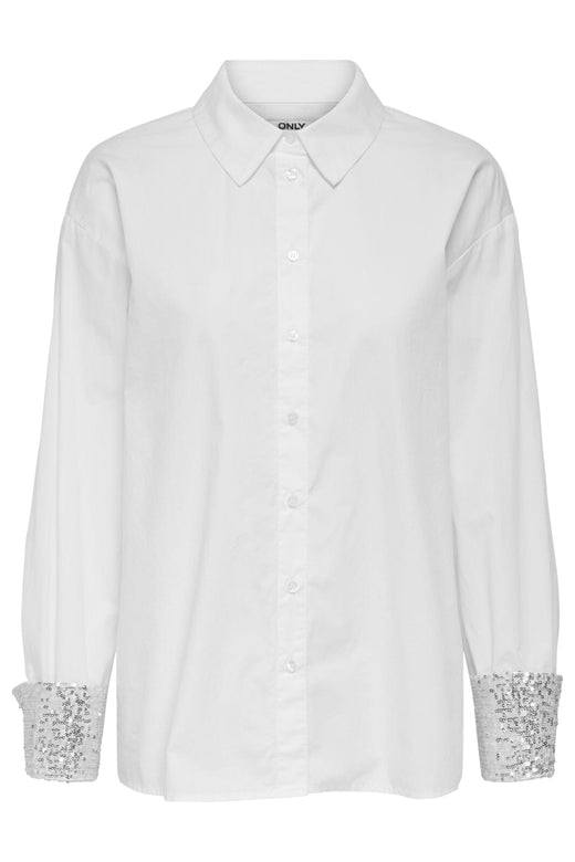 Only - Onlpanama Ls Sequines Mix Shirt - 4841579 Bright White Skjorter 