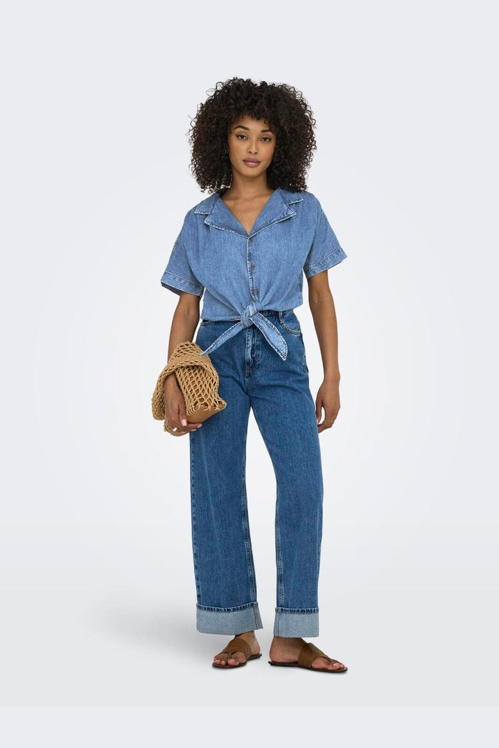 Only - Onlpaula S/S Tie Shirt Akm - 4869974 Medium Blue Denim