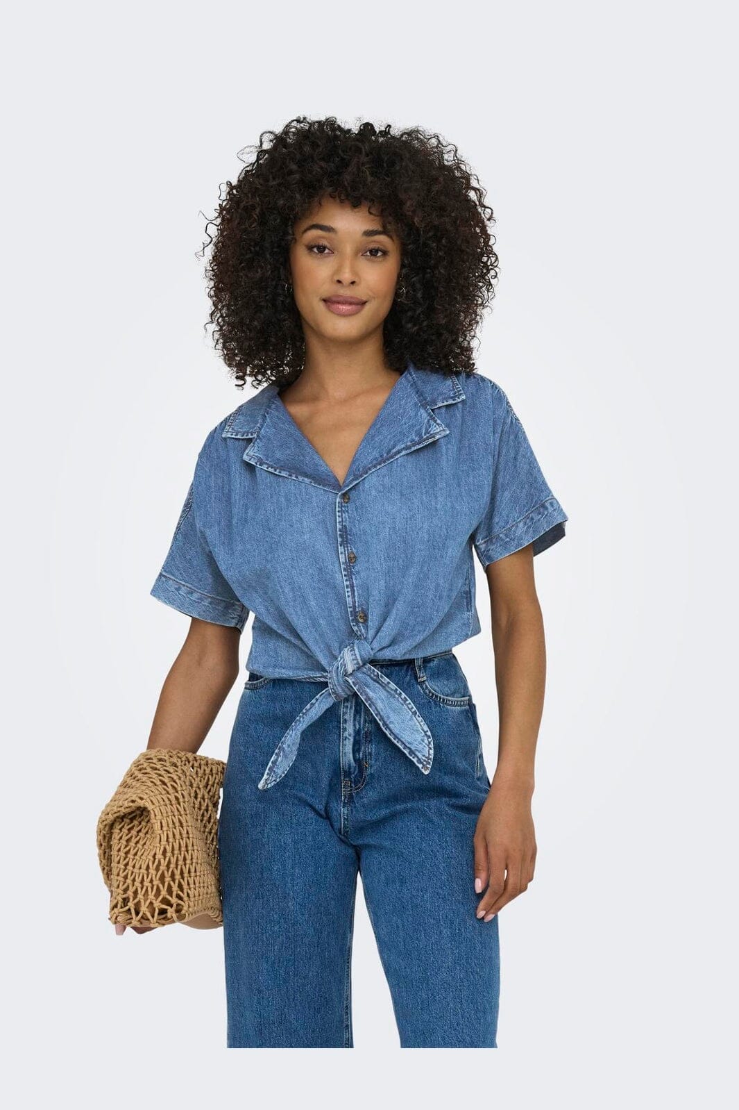 Only - Onlpaula S/S Tie Shirt Akm - 4869974 Medium Blue Denim