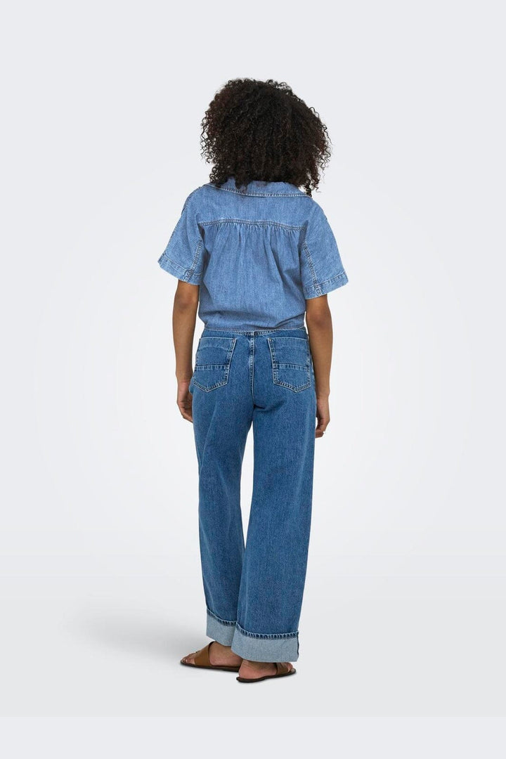 Only - Onlpaula S/S Tie Shirt Akm - 4869974 Medium Blue Denim