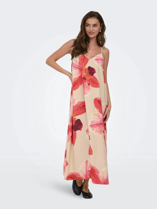 Only - Onlresi-Elanor Strap Big Flowr Dress - 4997220 Peyote Giga Orchid Kjoler 