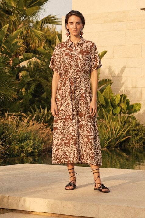 Only - Onlsafa S/S Long Belt Dress - 5095544 Cappuccino Cloud Dancer Paisley Kjoler 
