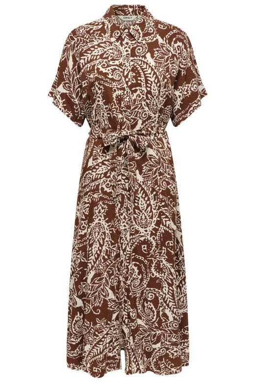 Only - Onlsafa S/S Long Belt Dress - 5095544 Cappuccino Cloud Dancer Paisley