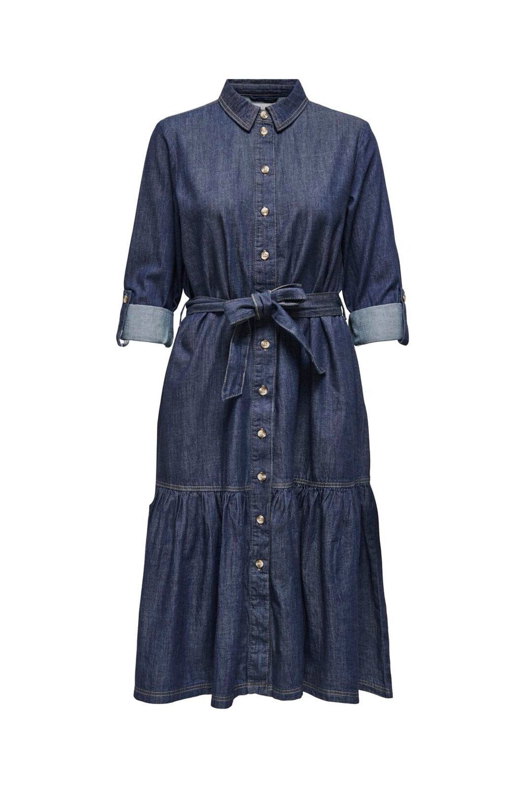 Only - Onlsevigny Frill 3/4 Sl Long Dress - 4857886 Dark Blue Denim