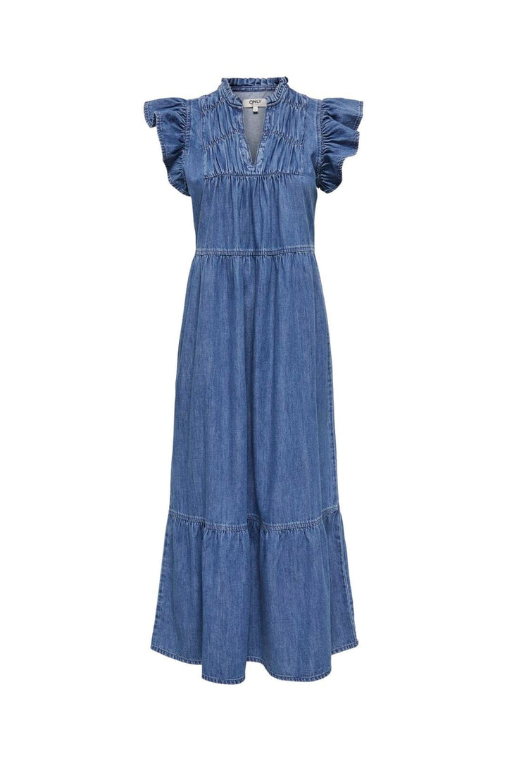 Only - Onlshania S/L Frill Midi Dress Akm - 4996894 Medium Blue Denim