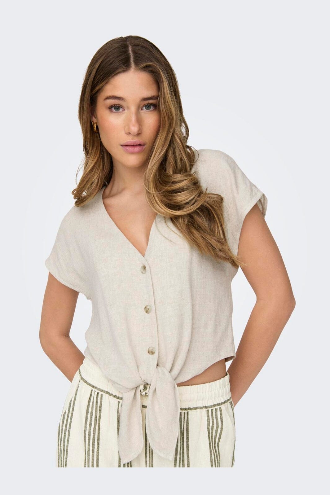 Only - Onlsiesta Ss Knot Lin Bl Shirt - 4486660 Moonbeam