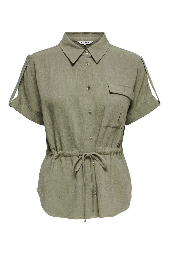Only - Onlsiesta S/S Linen Bl Utility Shirt - 4977152 Mermaid